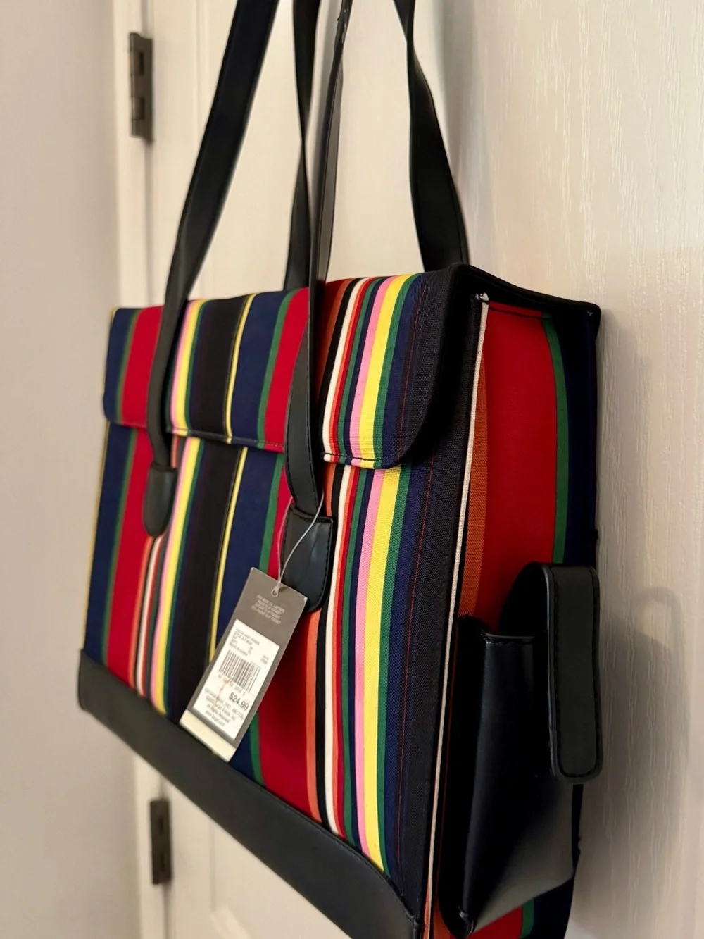 Merona Multi-Stripe Laptop Tote with Black Trim